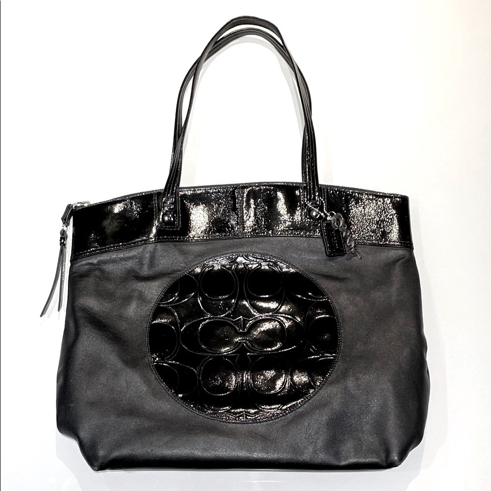 Authentic COACH Laura Circle Signature Black Leather Bag / Purse / Tote - LARGE